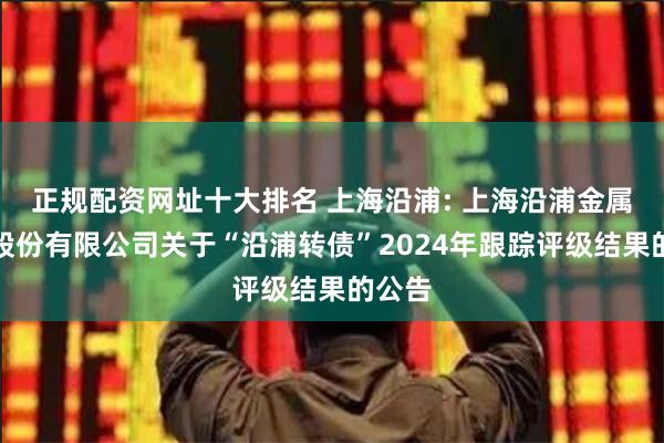 正规配资网址十大排名 上海沿浦: 上海沿浦金属制品股份有限公司关于“沿浦转债”2024年跟踪评级结果的公告